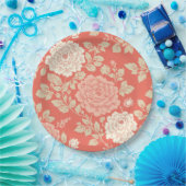 Verblasster roter Blockdruck Blumenmuster Pappteller (Party)