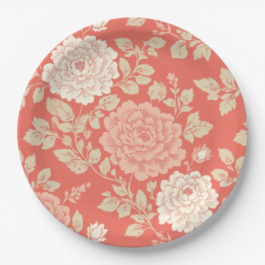 Verblasster roter Blockdruck Blumenmuster Pappteller (Vorderseite)