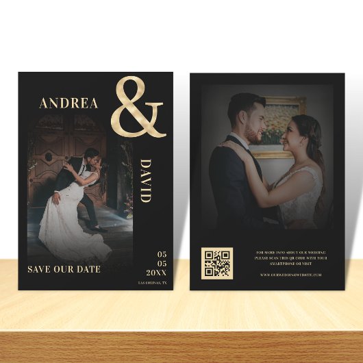 Verblasstes dunkles Foto Gold-Und-Zeichen QR-Code- Save The Date