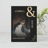 Verblasstes dunkles Foto Gold-Und-Zeichen QR-Code- Save The Date (Stehend Vorderseite)