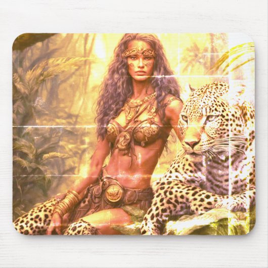 Verblasstes Mädchen + ihr Leopard auf einer Mauspa Mousepad (Vorne)