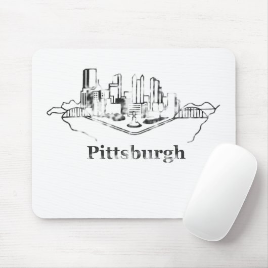 Verblaßtes Pittsburgh-Stadt-Skyline-Logo Mousepad (Mit Mouse)