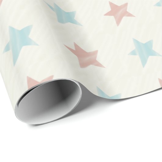 verblasstes Sternmuster Rot Blau Geschenkpapier (Rolleneckpunkt)