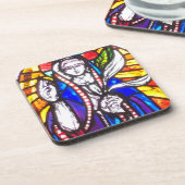 Verbleibendes Glasdesign mit religiöser Abbildung. Getränkeuntersetzer (Linke Seite)