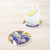 Verbleibendes Glasdesign mit religiöser Abbildung. Getränkeuntersetzer (Seite)