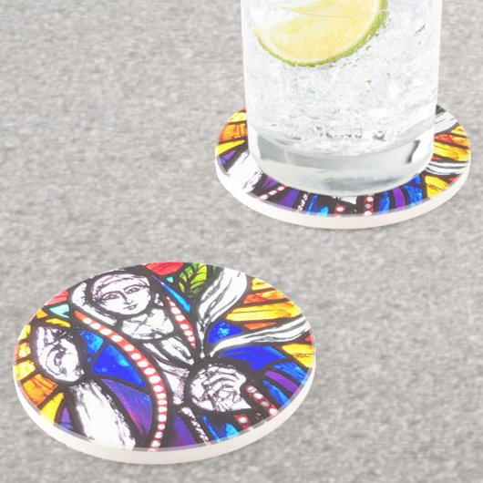 Verbleibendes Glasdesign mit religiöser Abbildung. Getränkeuntersetzer