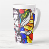 Verbleibendes Glasdesign mit religiöser Abbildung. Milchtasse (Rechte Ecke)