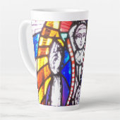 Verbleibendes Glasdesign mit religiöser Abbildung. Milchtasse (Linke Ecke)