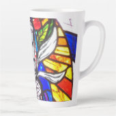 Verbleibendes Glasdesign mit religiöser Abbildung. Milchtasse (Rechts)