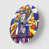 Verbleibendes Glasdesign mit religiöser Abbildung. Runde Wanduhr (Winkel)