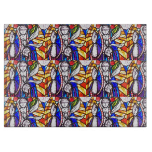 Verbleibendes Glasdesign mit religiöser Abbildung. Schneidebrett