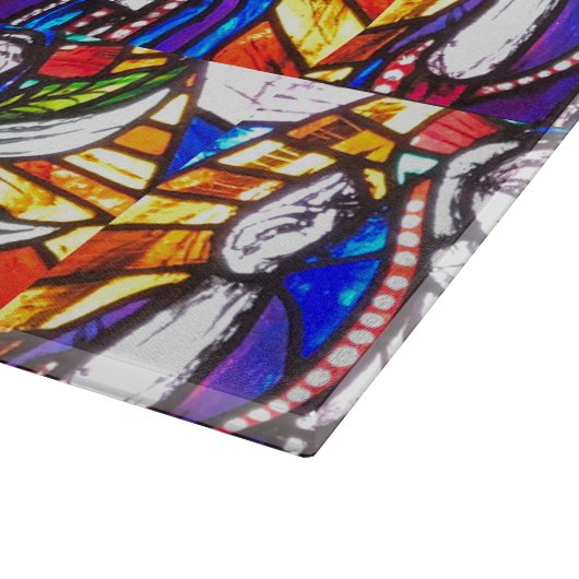 Verbleibendes Glasdesign mit religiöser Abbildung. Schneidebrett (Ecke)