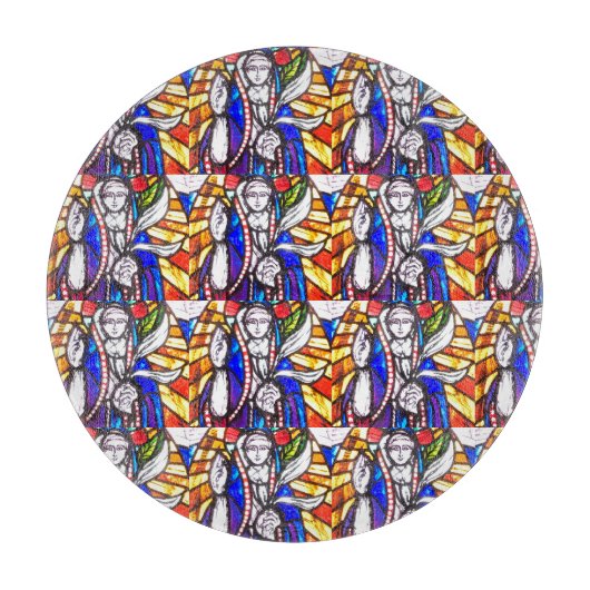 Verbleibendes Glasdesign mit religiöser Abbildung. Schneidebrett (Vorderseite)