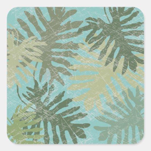 Verblendete tropische Blätter Quadratischer Aufkleber (Vorderseite)