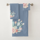 Verblendetes Denim Blue und Aquarellkaktus Badhandtuch Set (Insitu)