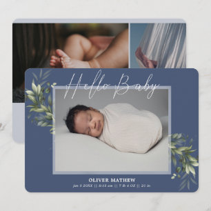 Verblichene Grüne Eucalyptus Blue Boy Birth Announ Ankündigung