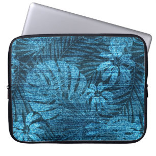 Verblichene Jeans mit tropischen Blätter Laptopschutzhülle