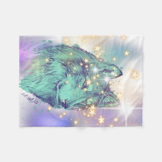 verblichener Sparkle Wolf Fleecedecke (Vorderseite (Horizontal))