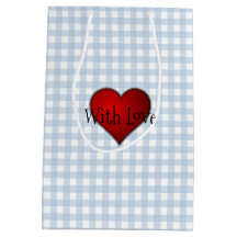 Verblichenes Denim Blue Gingham Red heart with Lie