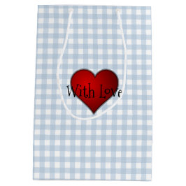 Verblichenes Denim Blue Gingham Red heart with Lie Mittlere Geschenktüte