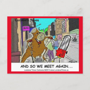 Verblüfft: Kettensäge Vs Baum lustiger Comic Postkarte