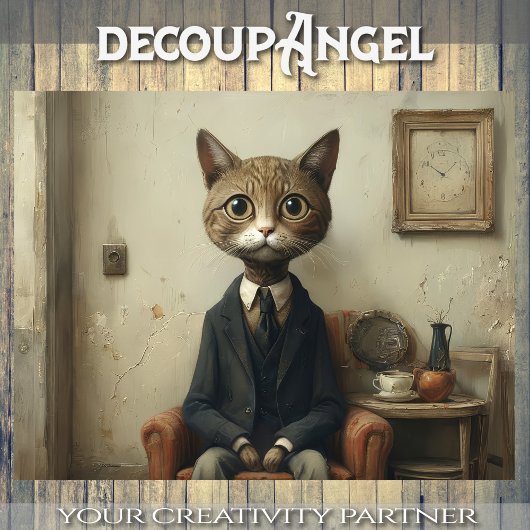 Verblüffte Katze William in der Lounge - Decoupage Seidenpapier