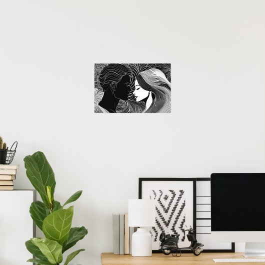 Verborgen mit Kuss: Schwarz-Weiß-Liebe Poster (Heimbüro)