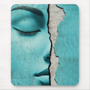 Verborgenes Mädchen hinter einer rissigen mintgrün Mousepad