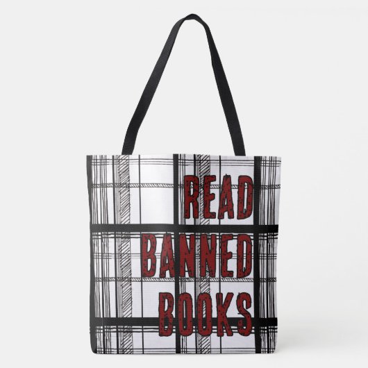Verbotene Bücher lesen Hand gezeichnet Karo Tasche (Vorderseite)