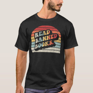 Verbotene Bücher lesen Retro-Sonnenuntergang Vinta T-Shirt