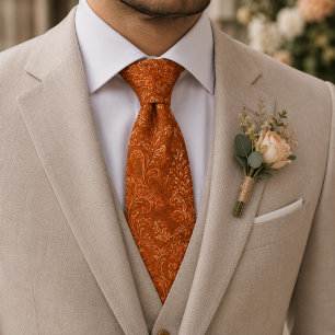 Verbrannt Orangefarbene Königliche Floral-Jacquard Krawatte