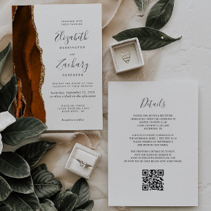 Verbrannte Orange-Achat-Gold-Hochzeits-QR-Code-Ein Einladung