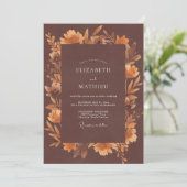 Verbrannte Orange Blättrige Hochzeit Einladung (Stehend Vorderseite)