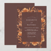 Verbrannte Orange Blättrige Hochzeit Einladung (Vorne/Hinten)