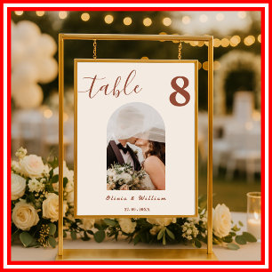 Verbrannte Orange Boho Hochzeit PHOTO Tischnummer  Poster