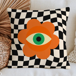 Verbrannte Orange Böser Blick Daisy auf kariertem Kissen