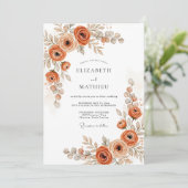 Verbrannte Orange Botanische Rustikale Hochzeit Einladung (Stehend Vorderseite)
