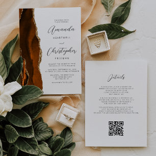 Verbrannte Orange-Gold-Achat-QR-Code-Hochzeit Einladung