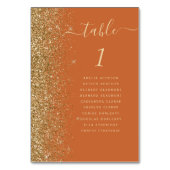 Verbrannte Orange Gold Glitter-Hochzeit Tischnummer (Vorderseite)