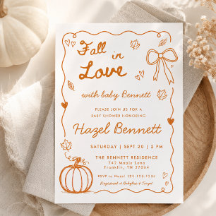 Verbrannte Orange Handgezeichnete Fall In Love Bab Einladung