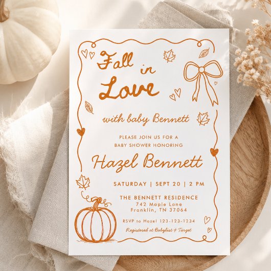 Verbrannte Orange Handgezeichnete Fall In Love Bab Einladung