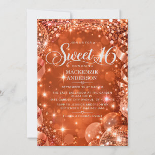 Verbrannte Orange Kupfer Glanz Disco Ball Sweet 16 Einladung