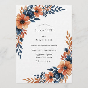 Verbrannte Orange Malerische Florale Hochzeit Einladung