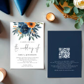 Verbrannte Orange-Navy-Blumen QR-Code-Hochzeit Einladung