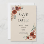 Verbrannte Orange Rose und Pampasgras Save the Dat Date (Vorderseite)