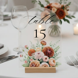 Verbrannte Orange-Sage-Blumen Hochzeitstisch Numme Acryleinladungen