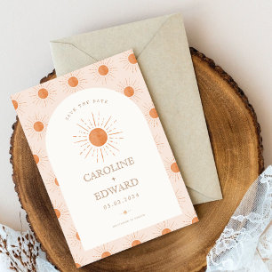 Verbrannte Orange Sonne Retro Boho Speichern Sie d Save The Date