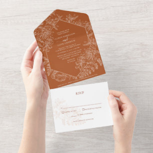 Verbrannte Orange Terrakotta Floral Botanische Hoc All In One Einladung