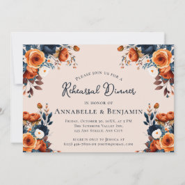 Verbrannte Orange und Navy-Hochzeitsprobedinner Einladung