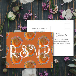 Verbrannte Orange-Wasserfarben-Wildblumen-Hochzeit Postkarte